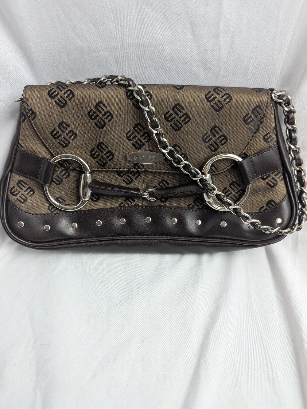 Eduardo Mourani Brown Monogram Shoulder Bag Y2K Baguette Purse